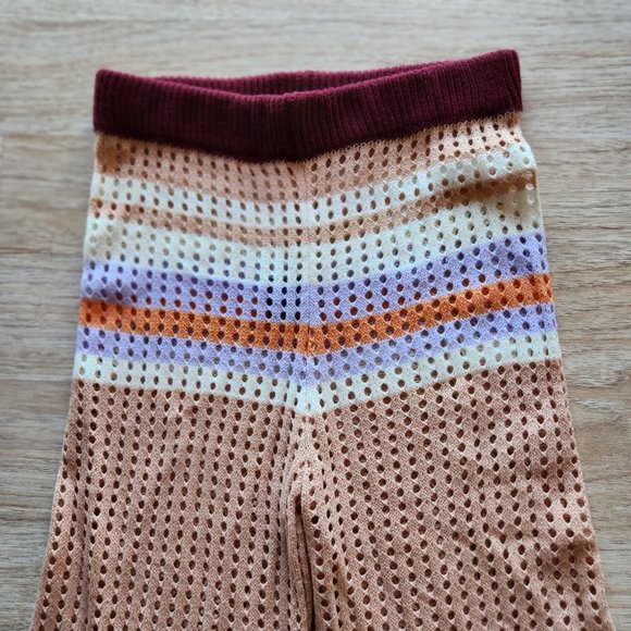 LOVEU.DEAR Knitted Crochet Casual Beach Pants Elastic Waist Colorblock - Picture 7 of 11